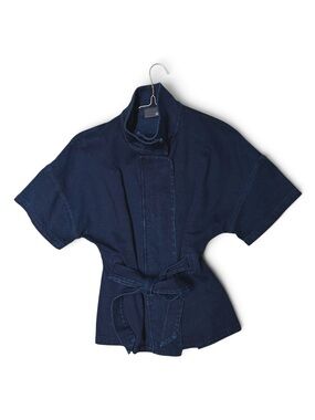 AG Adriano Goldschmied Denim Lepi Indigo Short Sleeve Wrap Jacket Cape Size S